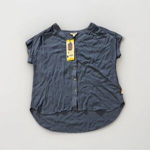 NWT Women's Orvis Short Sleeve Button Up Blue Blouse Size Small